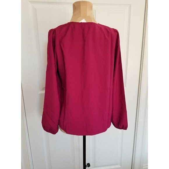 J.Crew Long Puff Sleeve Keyhole Neckline Top in Magenta Recycled Poly Women Sz S - Picture 2 of 7